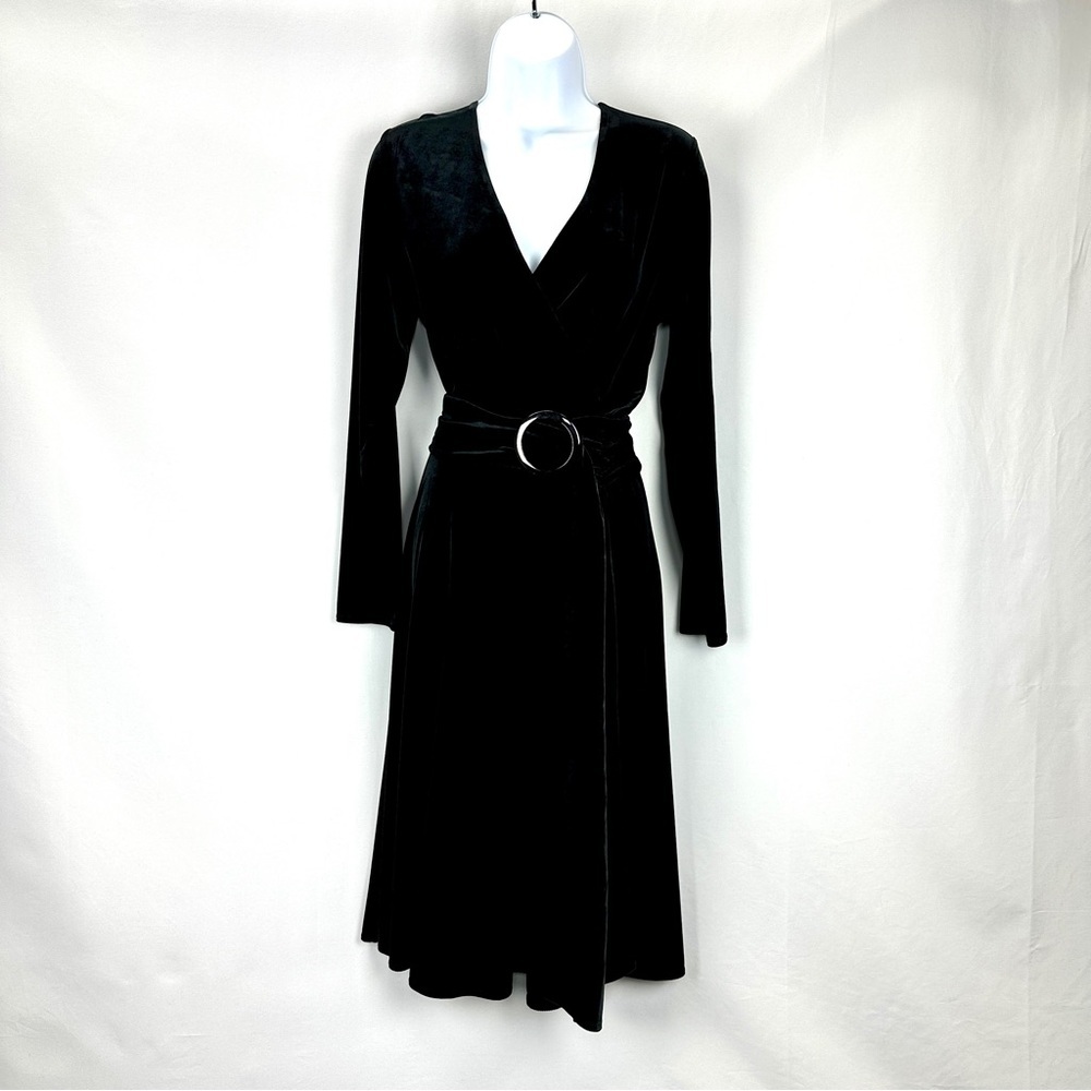 Talbots Black Velvet Long Sleeve Dress with Belt Mid-length Velvet Size 10